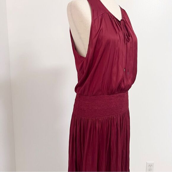 Halston Heritage Sleeveless Smocked Waist High/Low Dress Ruby Maroon XL - Picture 6 of 16